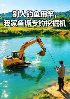 別人釣魚用竿，我家魚塘專釣挖掘機